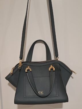 ZAC Zac Posen Forest Green Structured Satchel with Gold Hardware